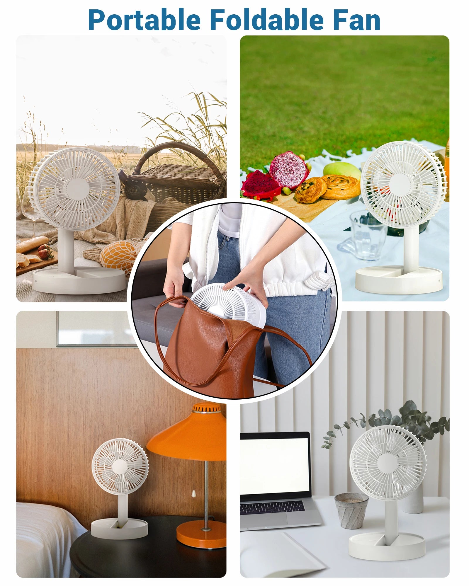 🌬️🔋 USB Foldable Mini Fan – 4 Speeds & Timer Table Fan