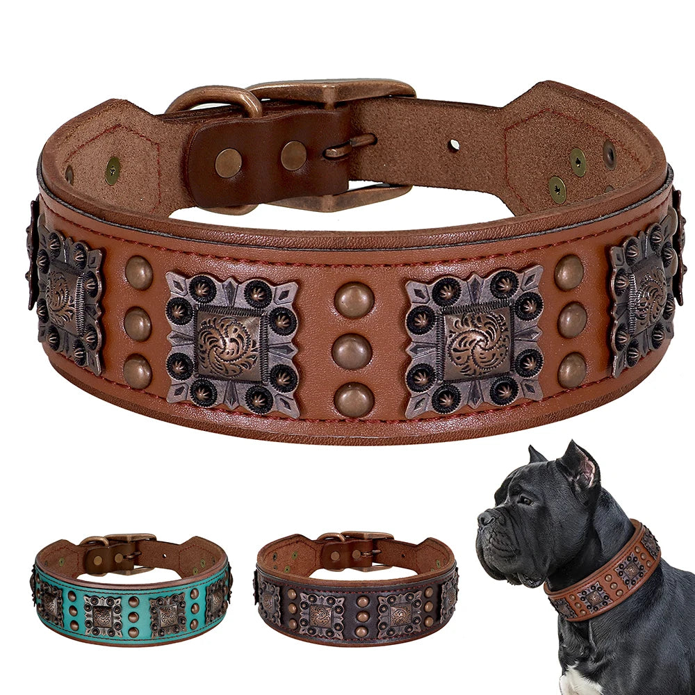🐕🛡️ Spiked Leather Dog Collar – Heavy Duty Adjustable