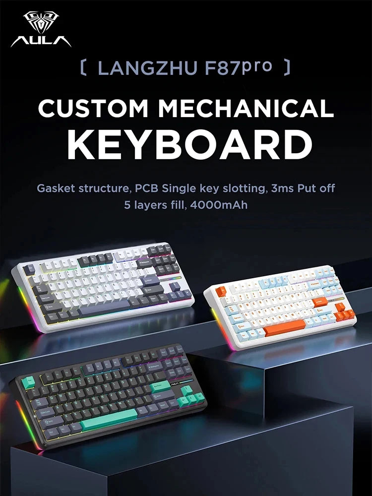 AULA F87 Pro Mechanical Keyboard – Tri-Mode Wireless RGB 87-Key