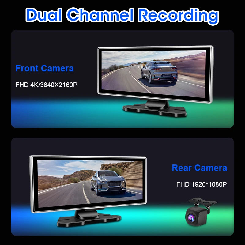 🚗✨ 10/11.26 Inch 4K Dash Cam Car DVR 📸 | Wireless CarPlay & Android Auto 📱 | Dual Lens Dashboard Camera with GPS, WiFi, FM & AUX 🚘💖
