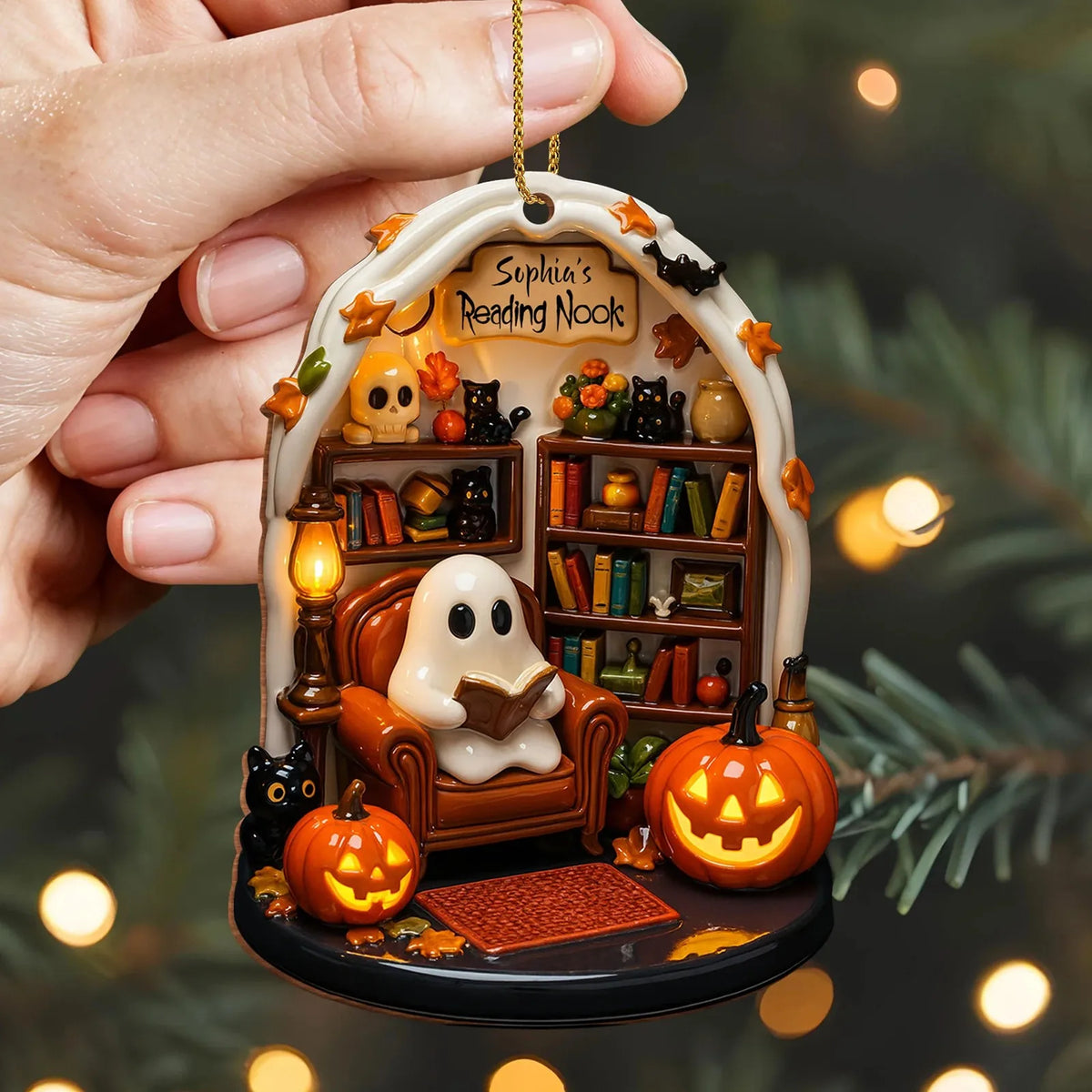 Halloween Ghost Reading Ornament – Spooky Home Décor