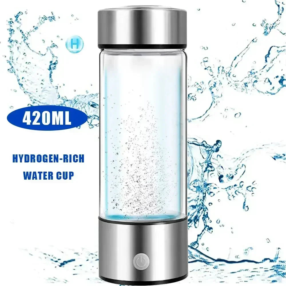 Hydrogen-Rich Water Cup Electric Hydrogen Rich Water Generator Bottle Titanium Quality Filter Portable Antioxidant Lonizer 14.2 Fluid Ounces (420ml)