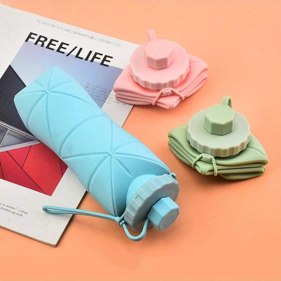 600ml Collapsible Silicone Water Bottle – Portable Foldable Travel Cup 💧✨