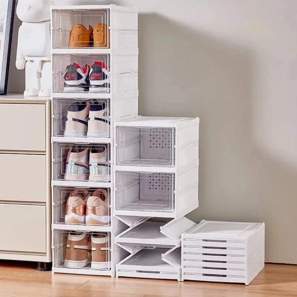 👟✨ Foldable Shoe Rack Organizer | Multi-Layer Transparent Stackable Shoe Boxes 🧼 | Collapsible Household Sneaker Storage Cabinet