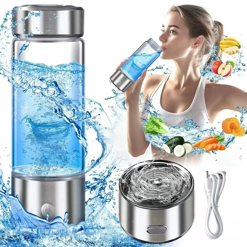 Hydrogen-Rich Water Cup Electric Hydrogen Rich Water Generator Bottle Titanium Quality Filter Portable Antioxidant Lonizer 14.2 Fluid Ounces (420ml)