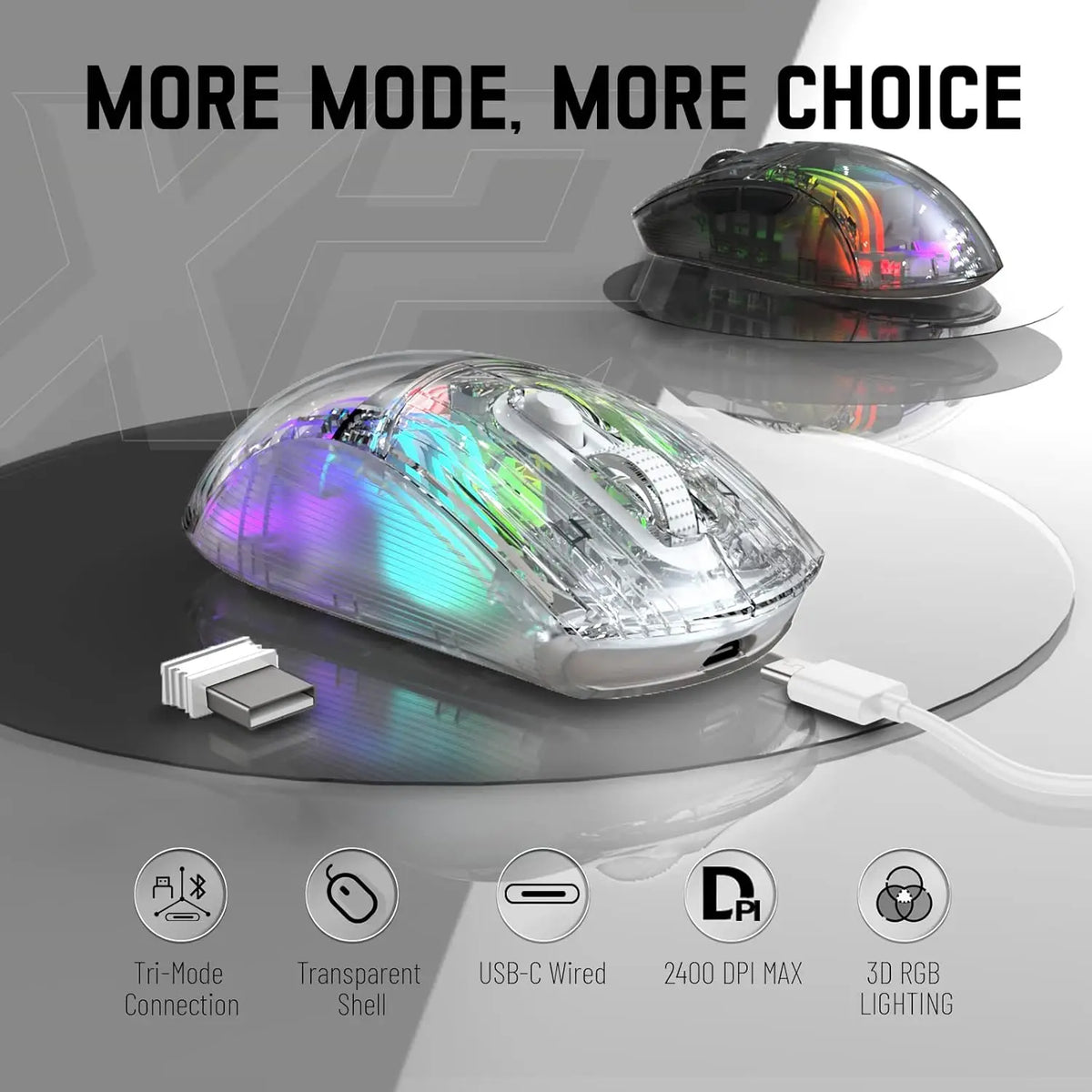 🔥🖱️ ATTACK SHARK X2 Pro Triple Mode Wireless RGB Gaming Mouse – Transparent Shell
