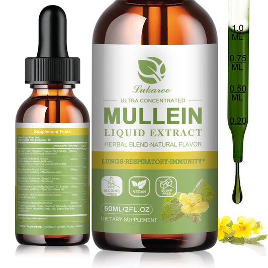 🌿 1000mg Mullein Leaf Extract Drops | Lung Health 🌬️ | Breathing Support 😌 | Immune & Digestive Boost 💪 | CFDA Certified ✅ | 2 Fluid Oz. (60mL) Bottle 🧴