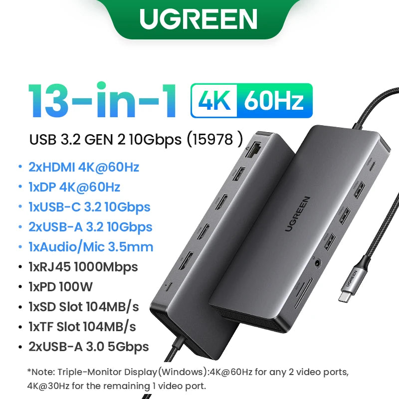 💻🚀 UGREEN 13-in-1 USB-C Hub – Triple Display 4K60Hz Dock