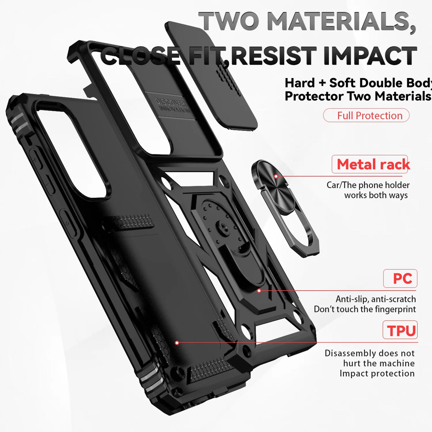 Luxury Armor Case with Ring Holder & Slide Camera Cover for Samsung Galaxy S Series