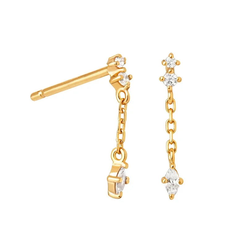 ✨💎 925 Silver Ear Needle Crystal Star Stud Earrings 💖 | Heart Chain Tassel Pendant Earrings for Women 👰 | Party & Wedding Jewelry Accessories 🌟