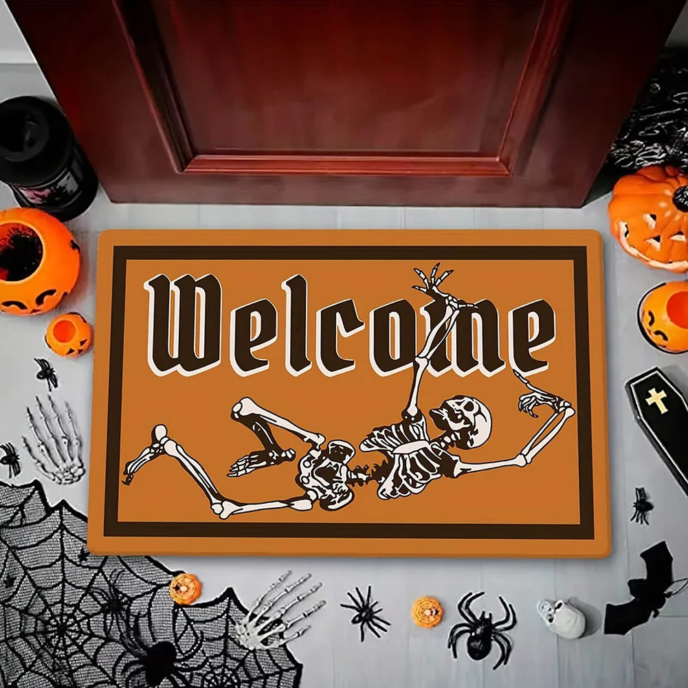 Halloween Welcome Doormat – Dancing Pumpkin & Skull