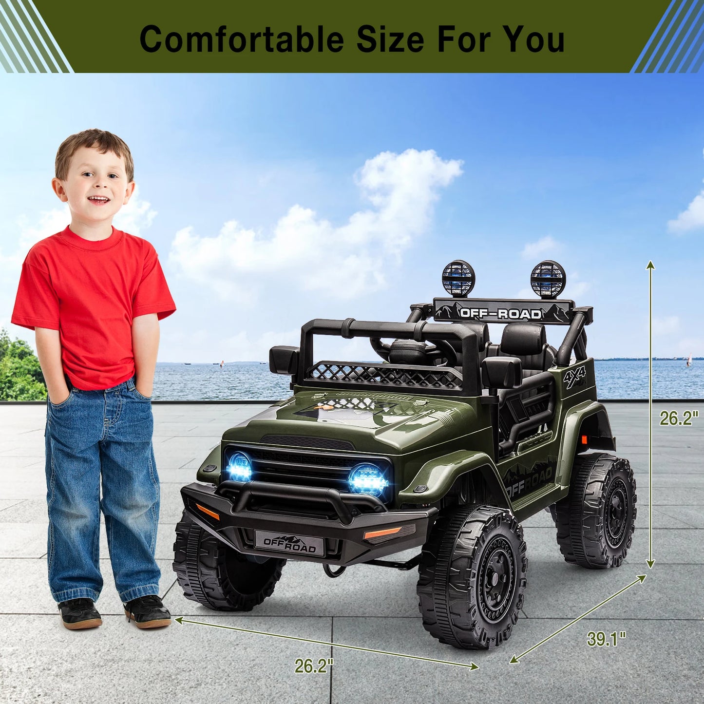 12V Kids Ride On Truck with Remote Control Spring Suspension Bluetooth Connectivity and Led Lights for 3-8years Birthday Gifts