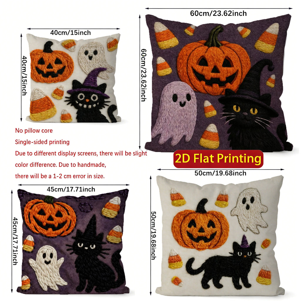 Halloween Pillow Cover – Pumpkin, Ghost & Cat