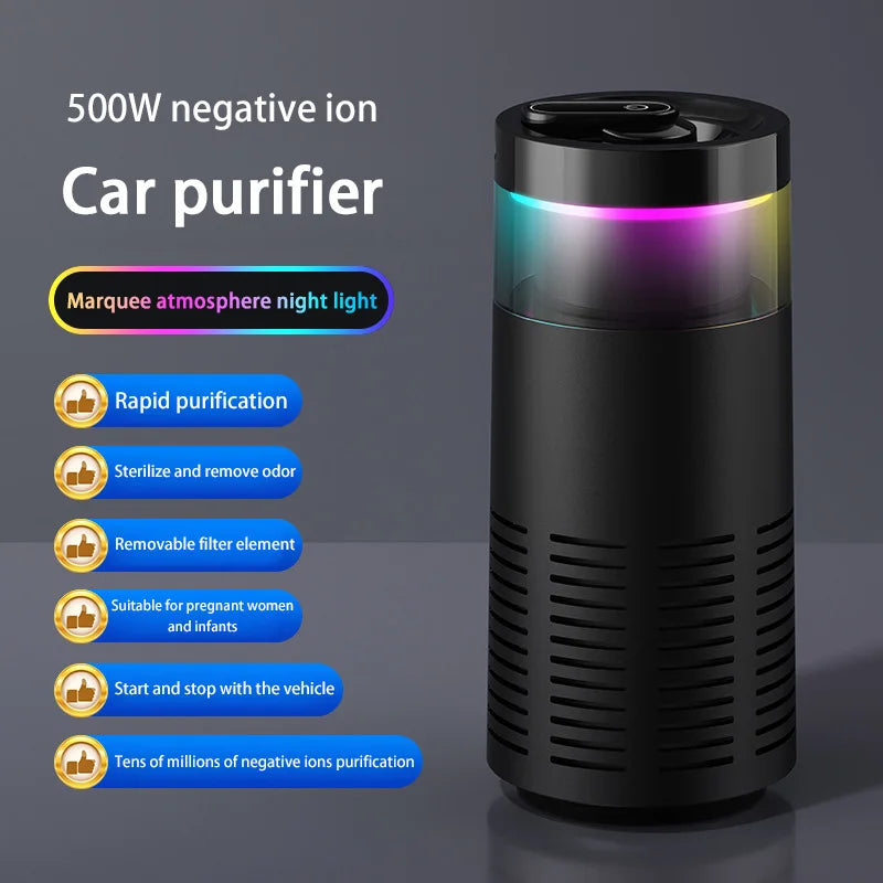 🚗🌿 Car Air Purifier 2026 | Rapid Purification & Formaldehyde Removal ✨ | Negative Ion Cleaner with Ambient Light for Fresh In-Car Air