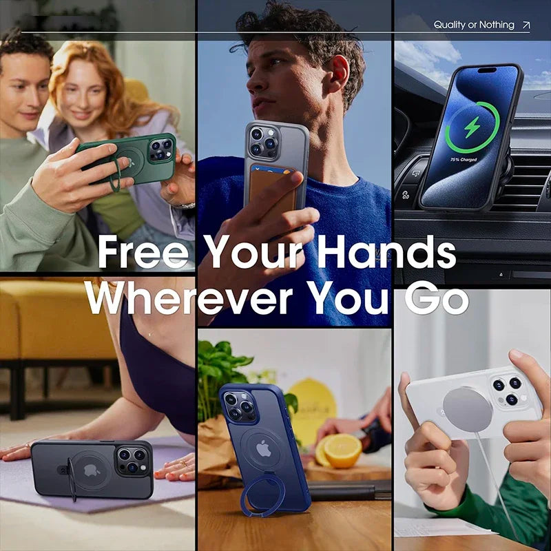 Matte Magnetic Ring Stand Case for iPhone – Ultra Slim Cover