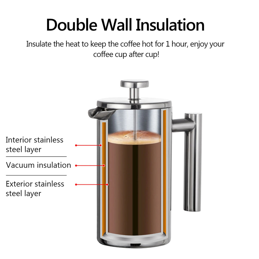 ☕✨ Stainless Steel French Press Coffee Maker | Double-Walled Insulated Coffee Pot 🫖 | 350ml / 800ml / 1000ml Coffee Brewer