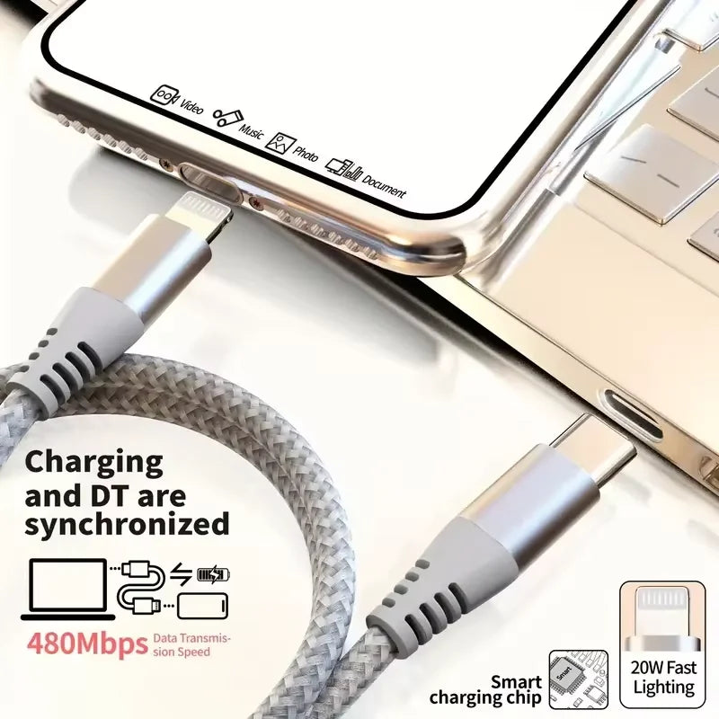 MFi Certified USB-C to Lightning Fast Charging Cable 20W – Nylon Braided (1PC / 2PCS)