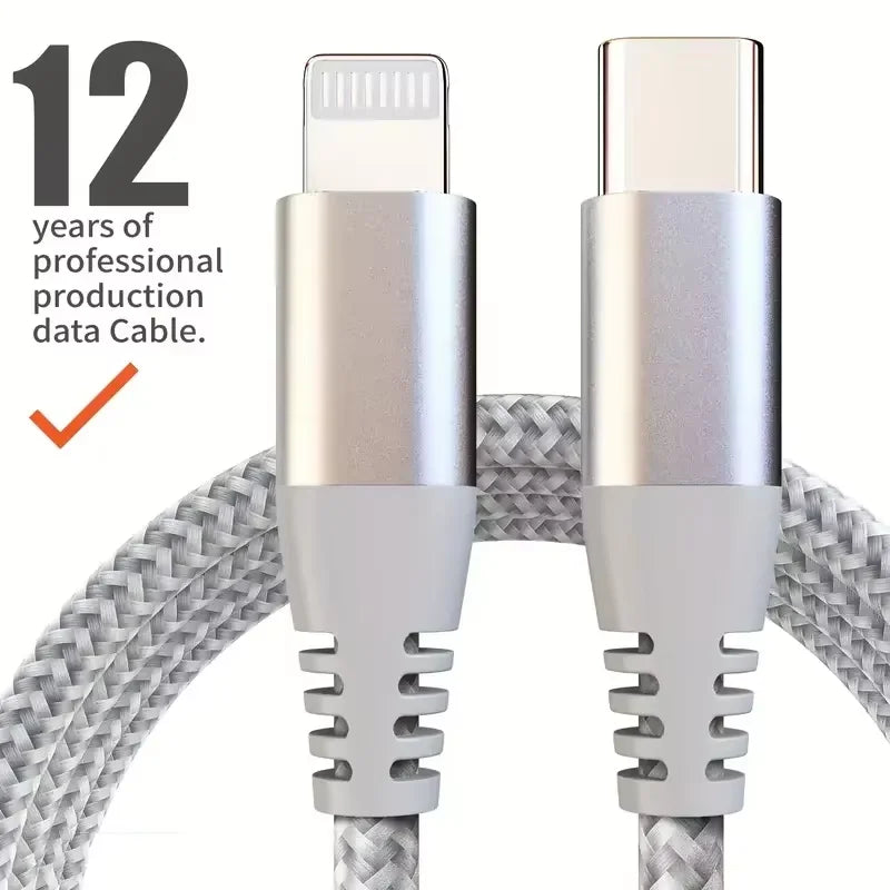 MFi Certified USB-C to Lightning Fast Charging Cable 20W – Nylon Braided (1PC / 2PCS)