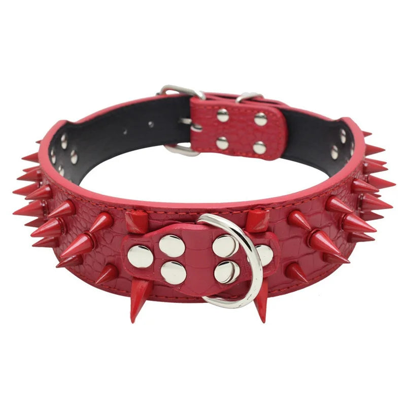 Spiked Dog Collar 🦴 Anti-Bite PU Leather Rivet Collar for Large Dogs