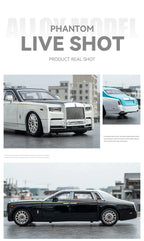 1:18 Rolls-Royce Phantom Model Car, Zinc Alloy Pull Back Toy Diecast Car with Sound and Light, Realistic Modeling Model Toy