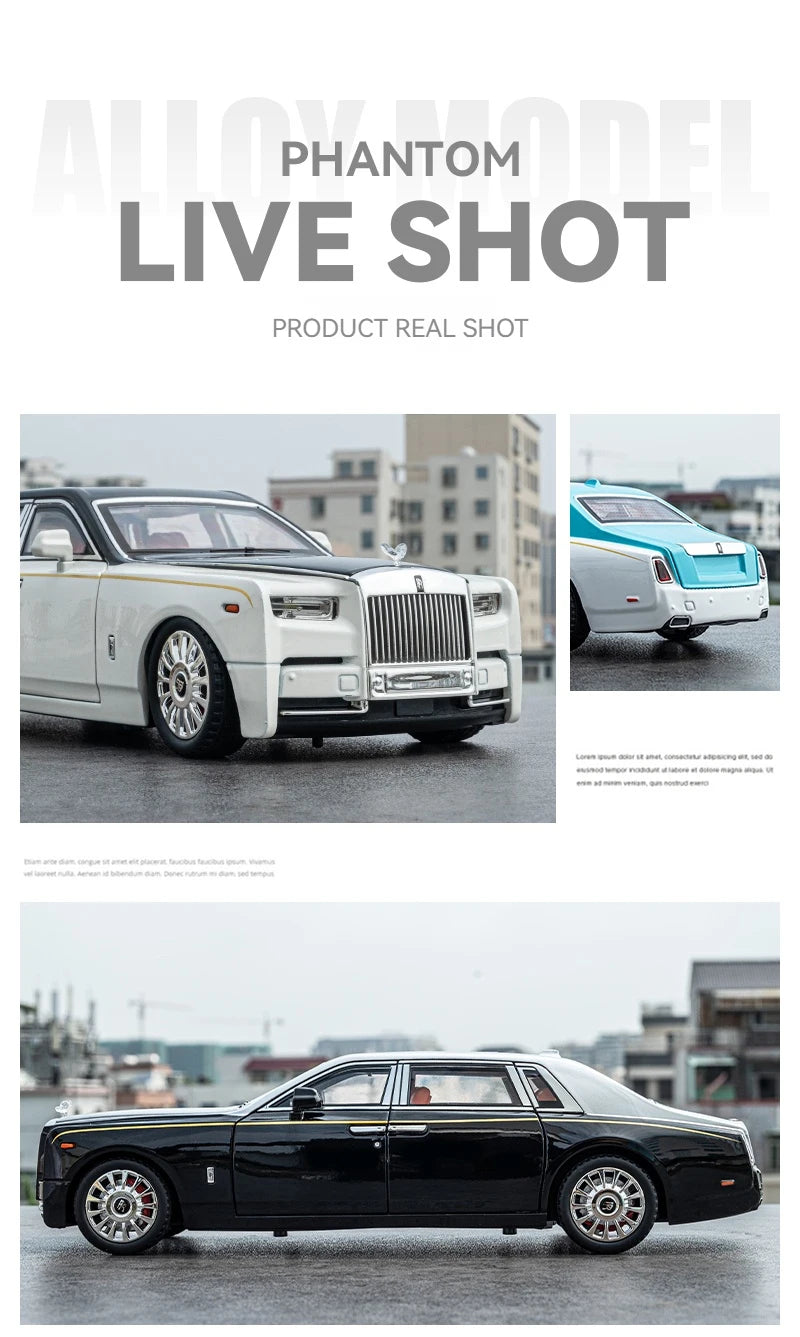 1:18 Rolls-Royce Phantom Model Car, Zinc Alloy Pull Back Toy Diecast Car with Sound and Light, Realistic Modeling Model Toy