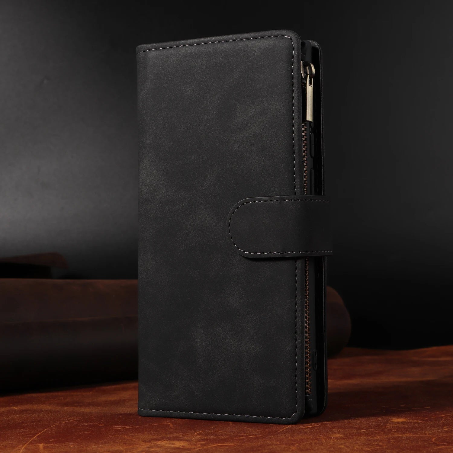 CAESBON Wallet Zipper Magnetic Flip Case with Kickstand for Google Pixel