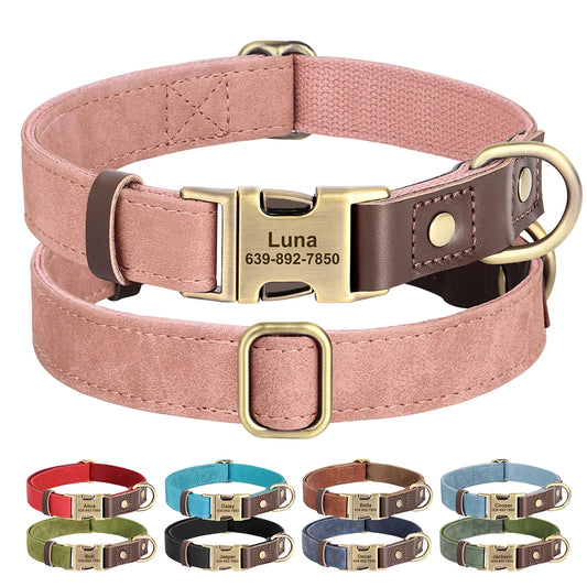 🐾 Customized Dog Collar | Durable PU Leather + Nylon | Engraved Pet ID Necklace 🐶 | Adjustable Metal Buckle for Small, Medium & Large Dogs (Pug, Pitbull, Chihuahua, Terrier) ✨