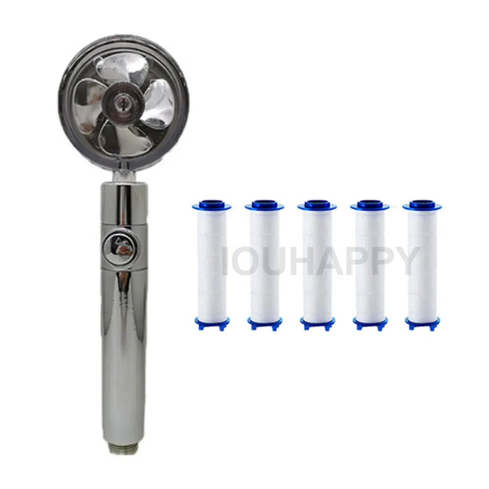 🚿💨 High-Pressure Turbo Fan Shower Head – Handheld Water-Saving Rainfall Spray with 5 Filters | Bathroom Accessories