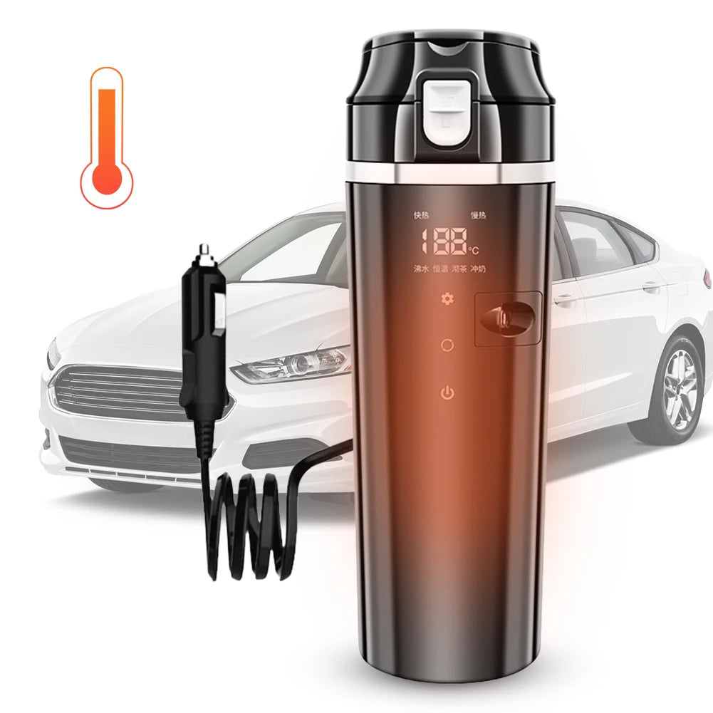 12V/24V Car Heating Cup 500ML – Electric Smart Kettle with LCD Temperature Display 🚗☕✨