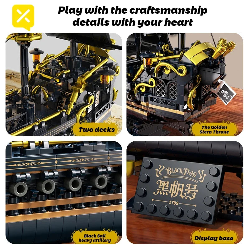 🏴‍☠️⛵ Pirate Ship Sailboat Building Blocks – Creative City Bricks Traffic Series Desktop Model Toy for Kids & Gifts