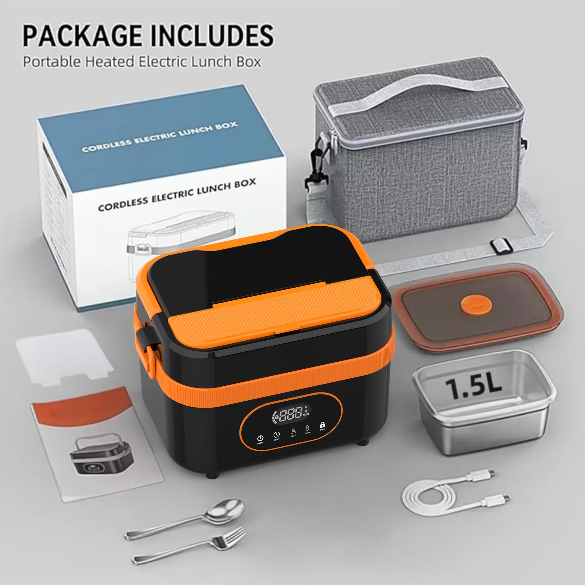🔥🍱 Gison 1.5L Electric Heated Lunch Box for Adults | 60W Portable Food Warmer ⚡ | 18000mAh Display Lunch Heater for Work, Car & Home