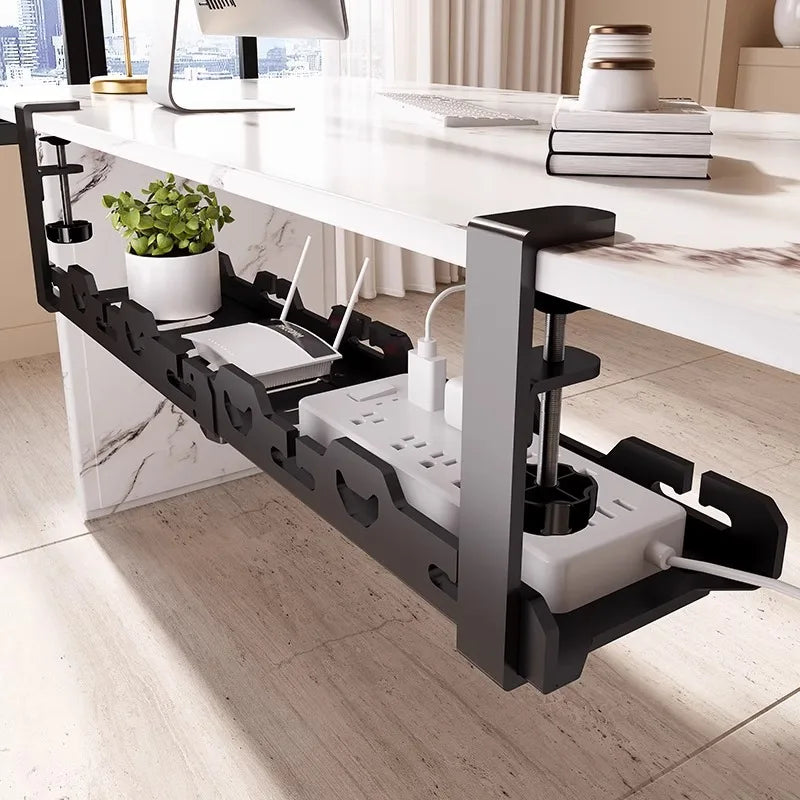 🔌🗂️ Telescopic Under Desk Cable Management Tray – No Drill Metal Rack