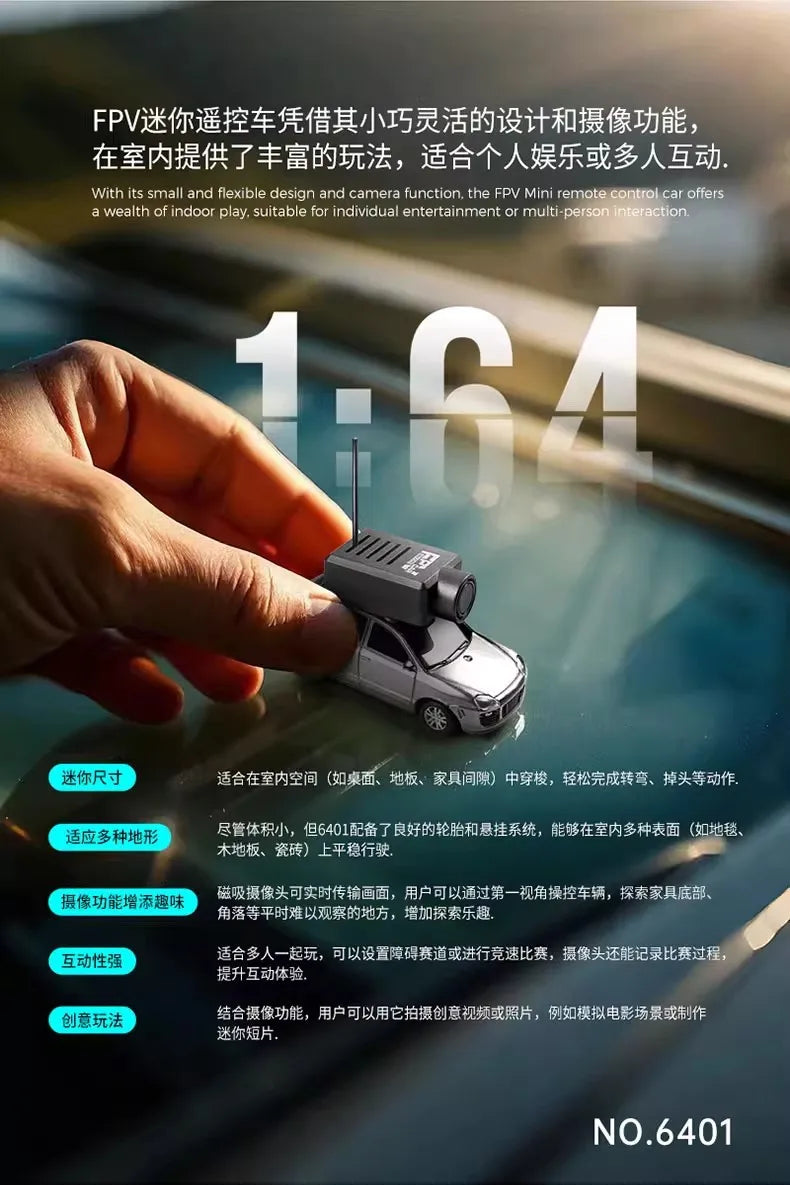 Car Model 1:64 6401 FPV RC Camera Mini Vehicle Full Scale Photo Self-stabilizing Rear Drive with 720P Remote Control Car