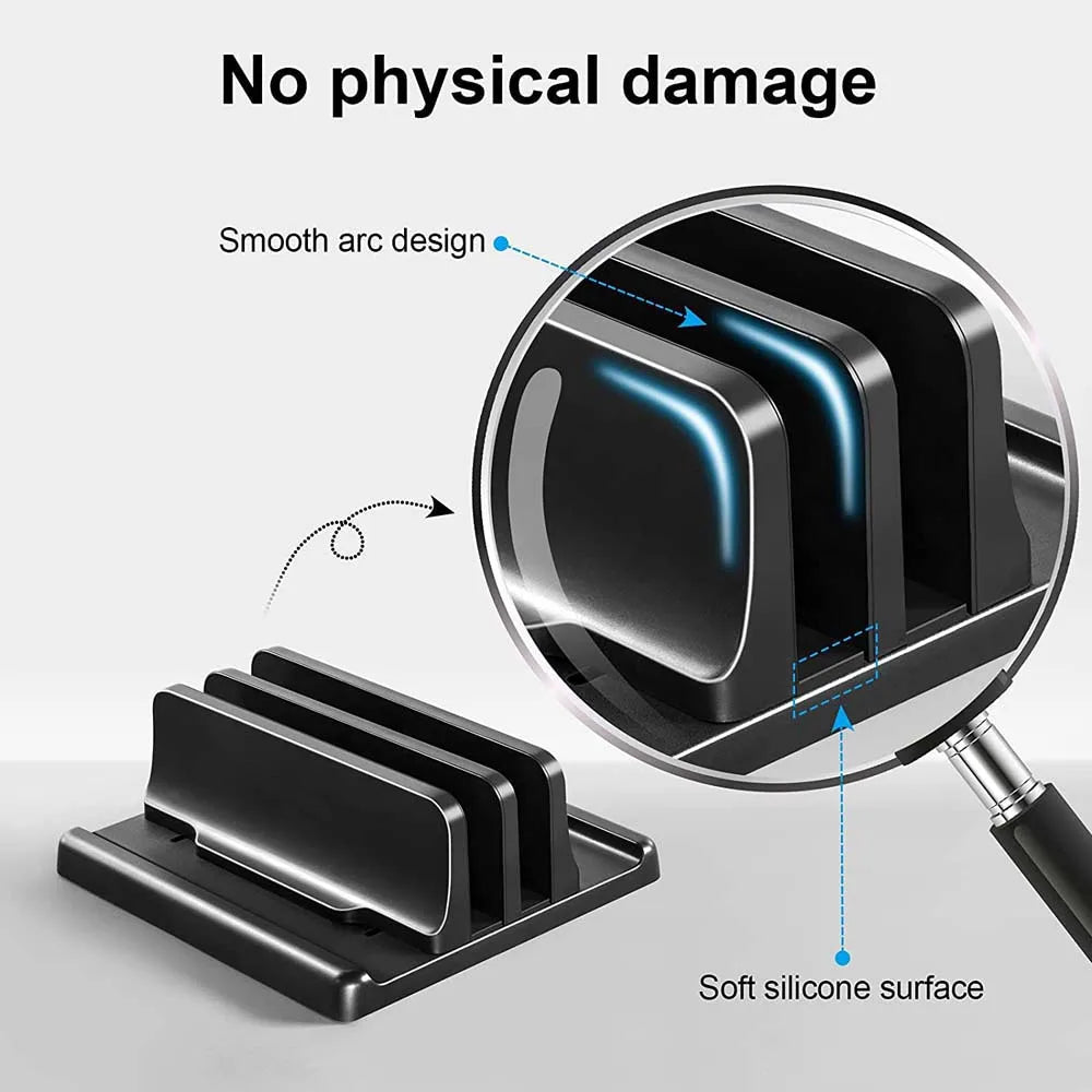 💻📚 Dual-Slot Vertical Laptop Stand – Adjustable Desktop Dock