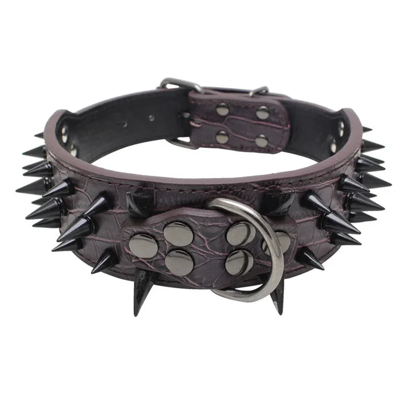 Spiked Dog Collar 🦴 Anti-Bite PU Leather Rivet Collar for Large Dogs
