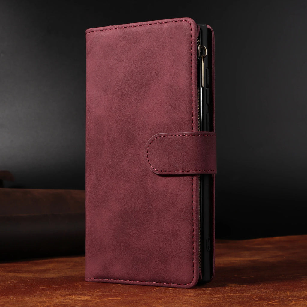 CAESBON Wallet Zipper Magnetic Flip Case with Kickstand for Google Pixel