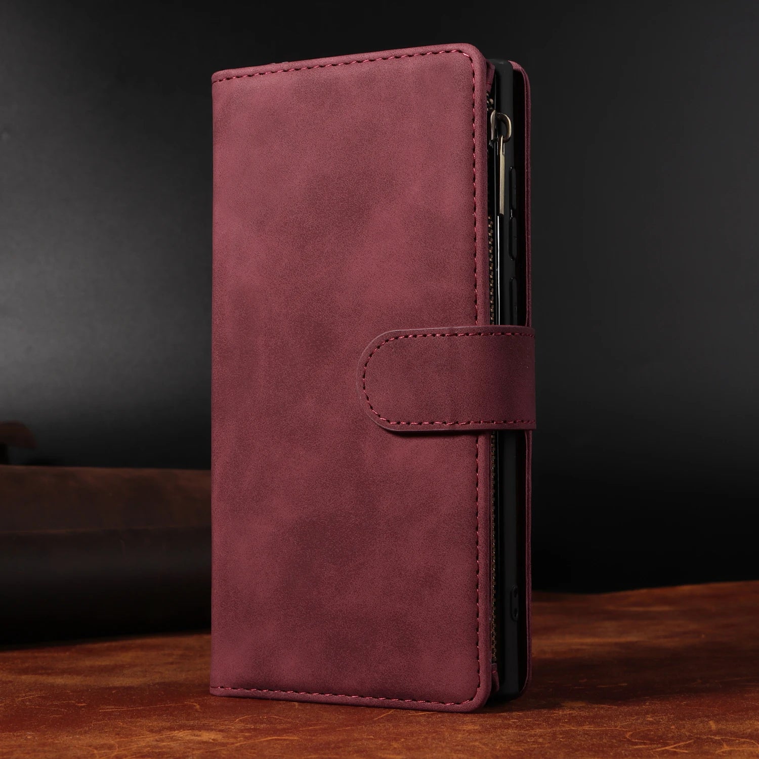 CAESBON Wallet Zipper Magnetic Flip Case with Kickstand for Google Pixel