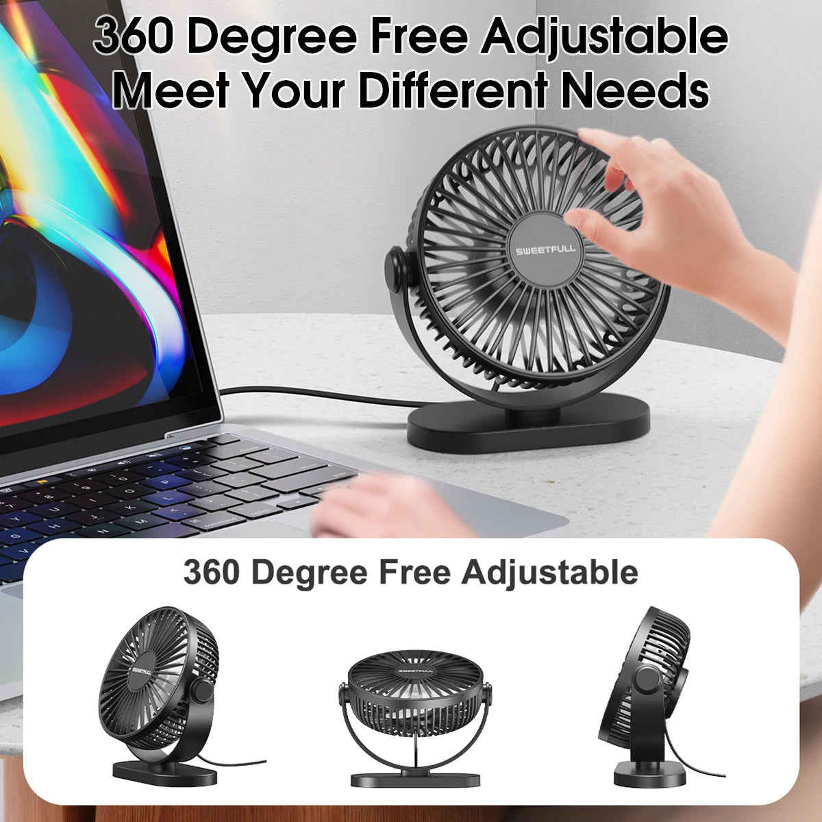 🌬️💻 Portable USB Electric Fan – 3 Speed Silent Mini Cooler