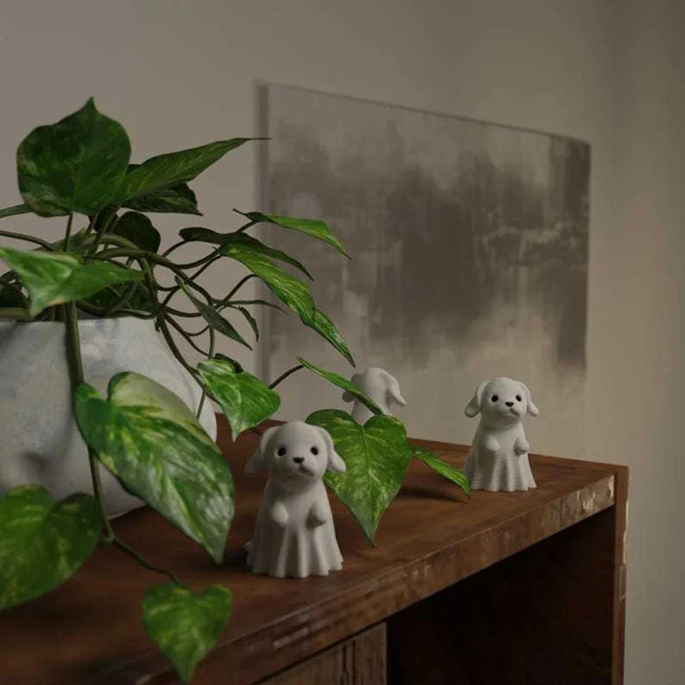 Halloween Kitten Ghost Figurine – Cute 3D Desktop Décor