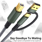 🔥 USB A & USB‑C to USB‑B 2.0 Printer Cable | Nylon Braided High‑Speed Cord for Yamaha/Casio Digital Piano, DJ Controllers, Printers & More