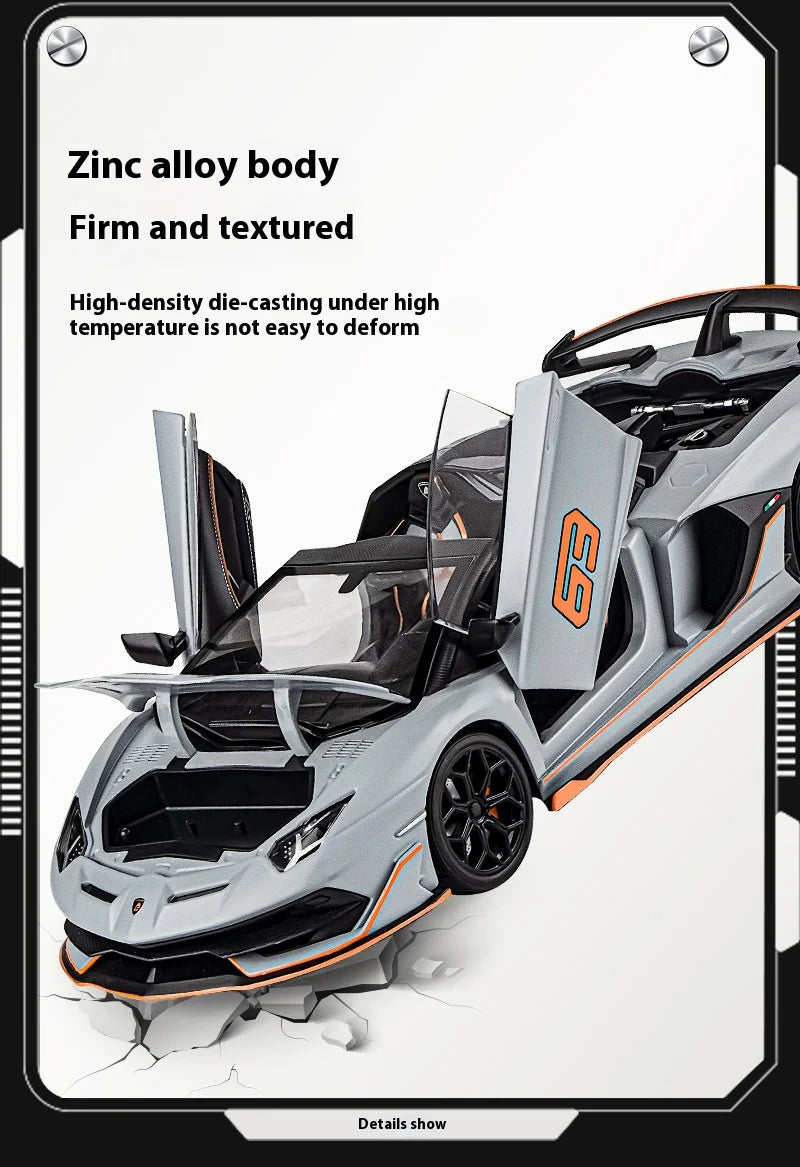1:18 Scale SVJ63 Alloy Car Toy Model with Sound & Light Effects – Diecast Supercar Collection