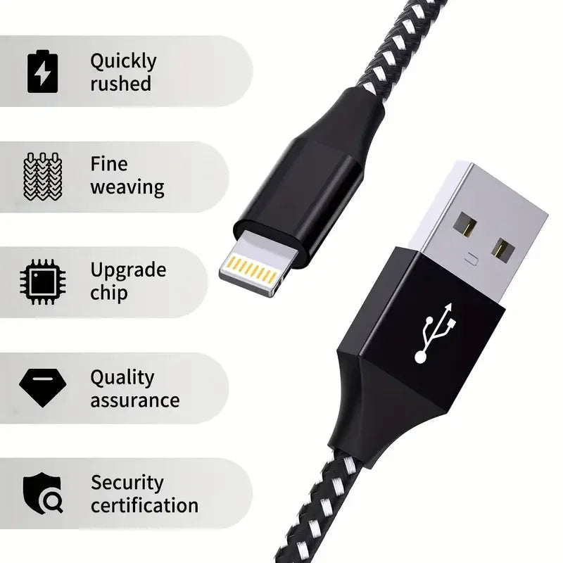 USB-A to Lightning Fast Charging Cable 1M / 2M / 3M – Nylon Braided