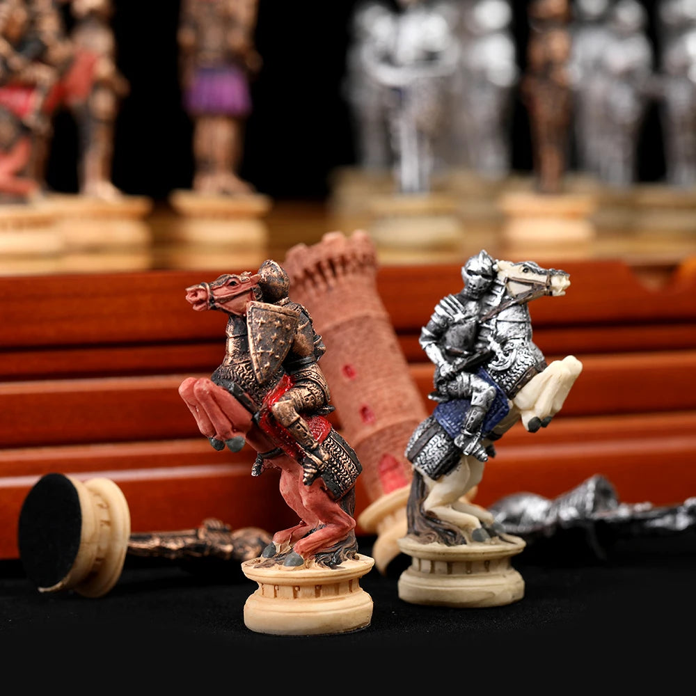 Luxury War‑Themed Metal & Resin Chess Set ♟️ | Hand‑Painted Knights on Leather Board | 32‑Piece Strategy Gift Set 🎁