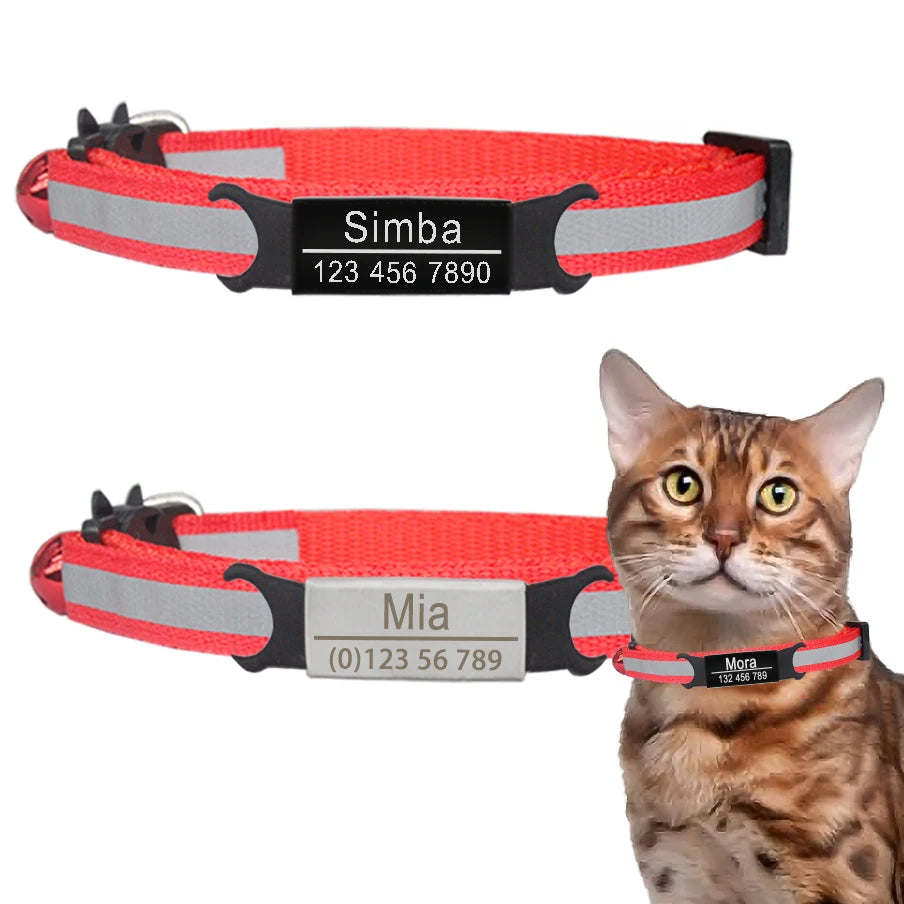 🐱✨ Reflective Adjustable Cat Collar – Personalized ID Free Engraving