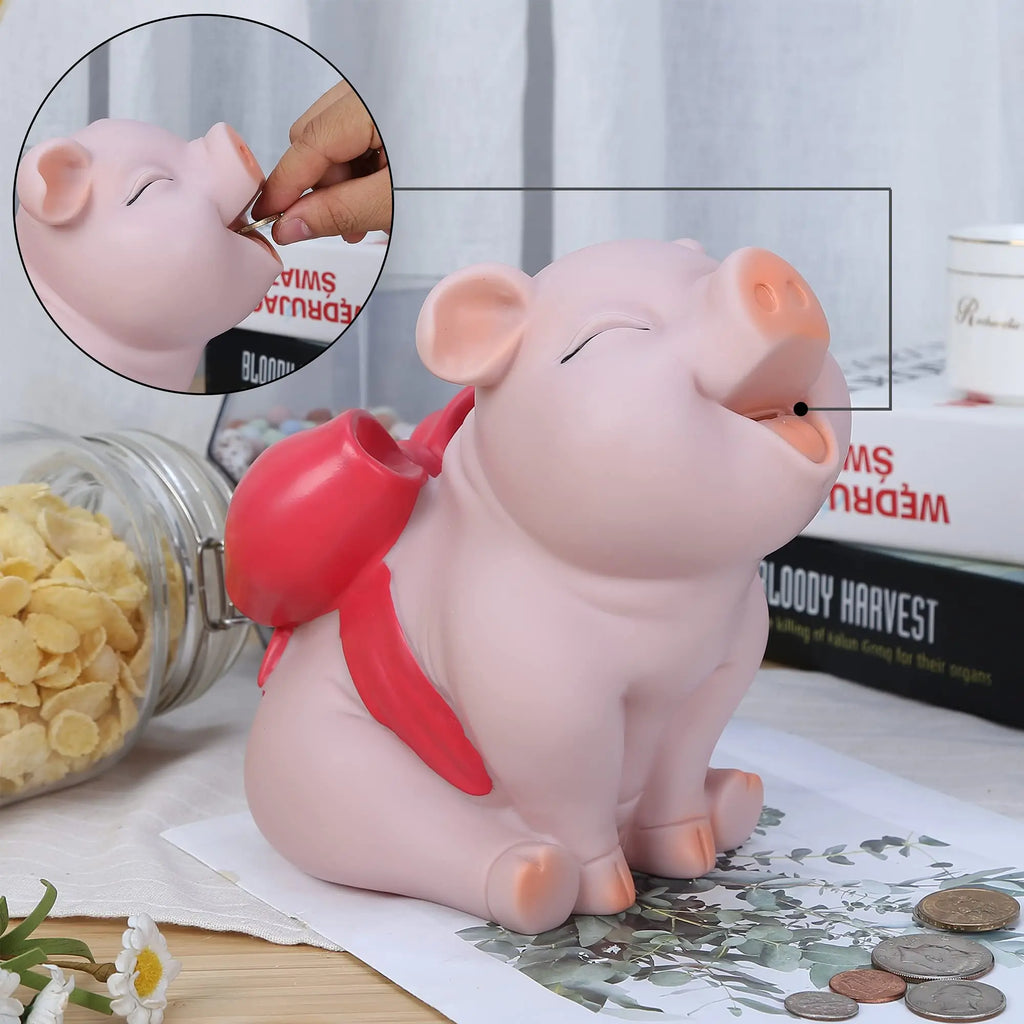 🐷🎀 Piggy Bank with Red Bow-Knot 💰 | Lovely Shatterproof Pig Coin Bank ✨ | Creative Money Box Stores Up to 1000 Coins 🎁