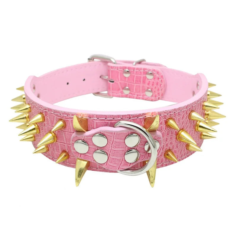Spiked Dog Collar 🦴 Anti-Bite PU Leather Rivet Collar for Large Dogs