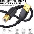 USB B to USB A Printer Cable 2.0 – High Speed Male to Male Scanner Cord for HP, Canon, Epson, Dell, Lexmark