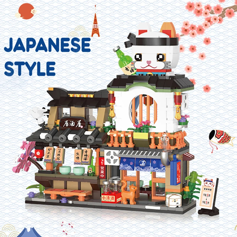 🍋🍜 Creative Mini Building Blocks – Snack Bar, Sea Fish Food House & Lemon Tea Shop DIY Puzzle Toy for Kids & Girls