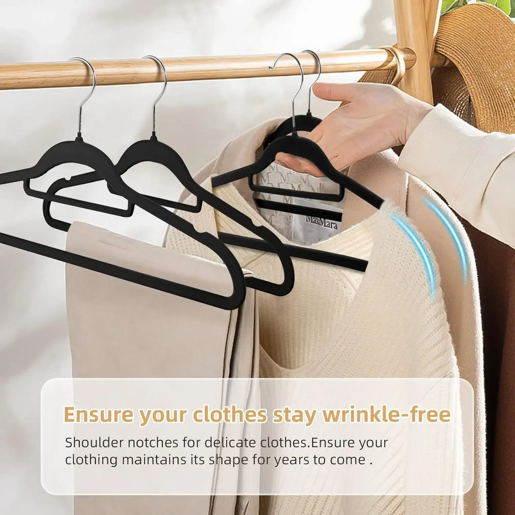 👗✨ Velvet Clothes Hangers Non-Slip (2–60 PCS) | Sturdy Drying & Storage Hangers 🖤 | Wardrobe Organizer Hangers for Bedroom & Closet
