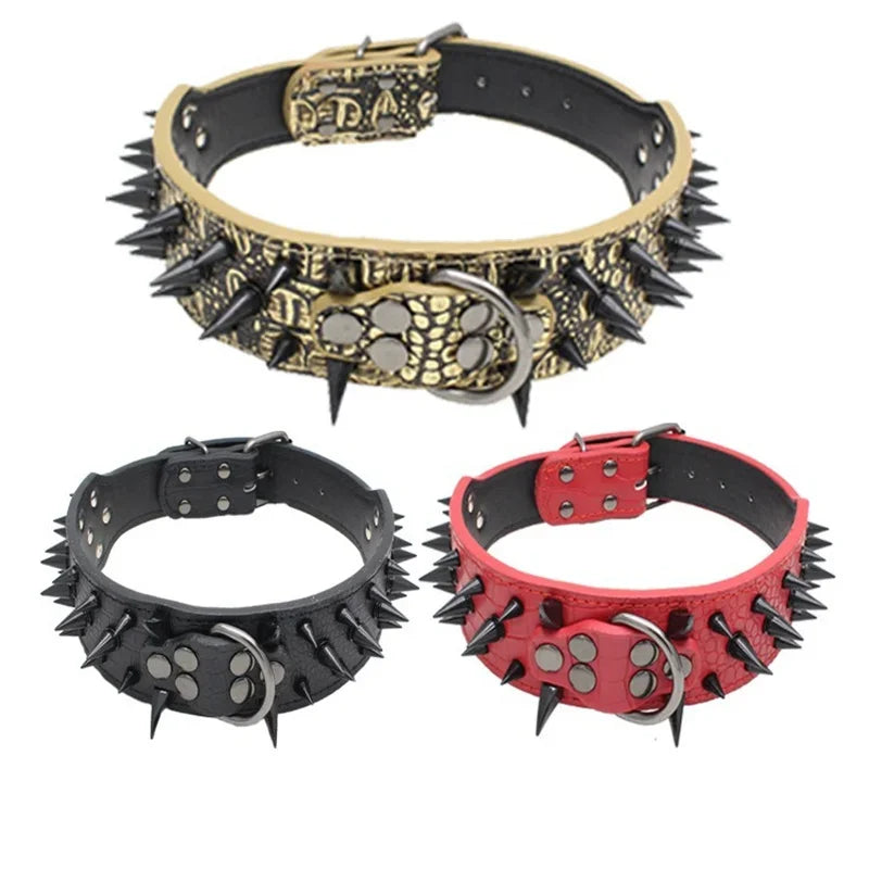 Spiked Dog Collar 🦴 Anti-Bite PU Leather Rivet Collar for Large Dogs